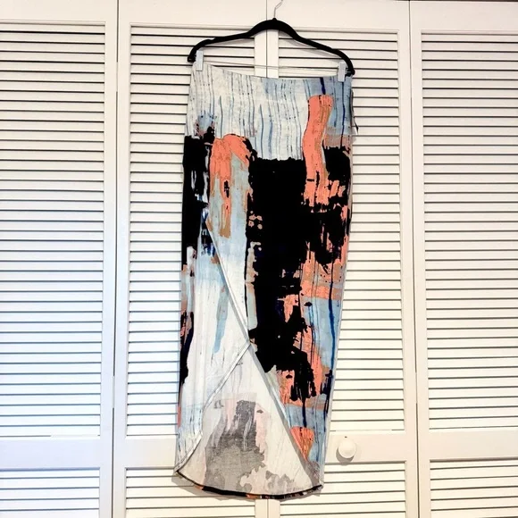 Asymmetrical Abstract Print Wrap Midi Skirt - Picture 1 of 3